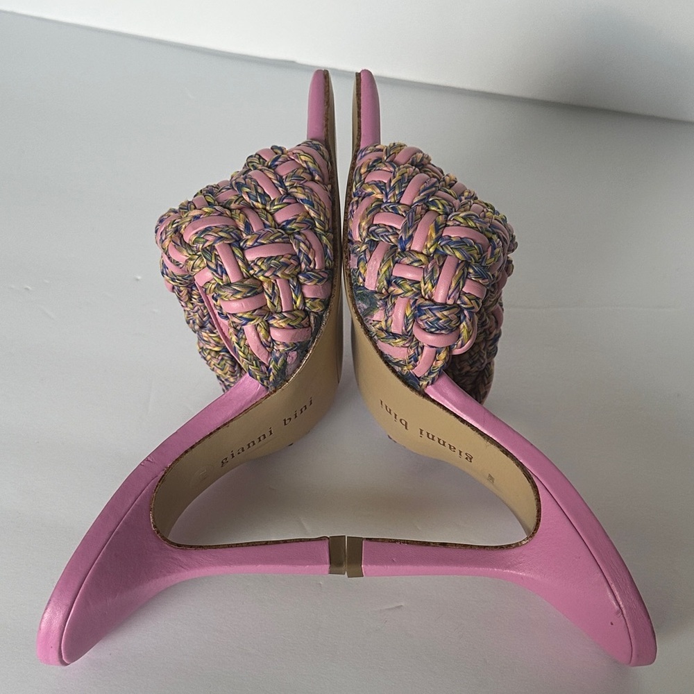 Gianni Bini Bibby woven leather corded square toe heels pink/multicolor 7.5 - Picture 8 of 11